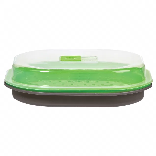 PS-46GY – PROGRESS INT Microwave Cookware, Steamer Oval 1 Quarts Capacity Green With Clear Lid High Heat Polypropylen...